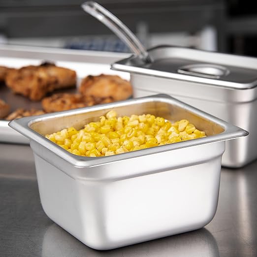 Carlisle FoodService Products DuraPan Food Pan 1/6 Size Stainless Steel Container for Storing and Serving Food in Commercial Kitchen 1.6 Qt 6 Count