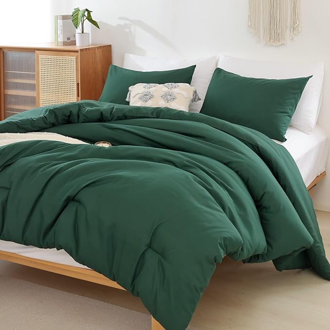 ROSGONIA California King Comforter Set Emerald Green 3pcs (1 Boho Dark Forest Green Cal King Comforter &amp 2Pillowcases) Oversized Blanket Quilt