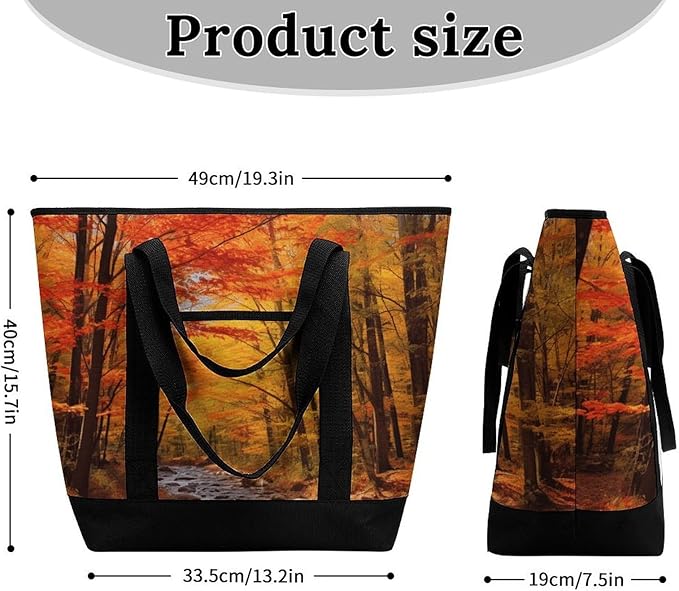 Insulated Shopping BagLarge Reusable Cooler Bags Fall Foliage Printed Foldable Shopping BagTravel Waterproof Shoulder Bag