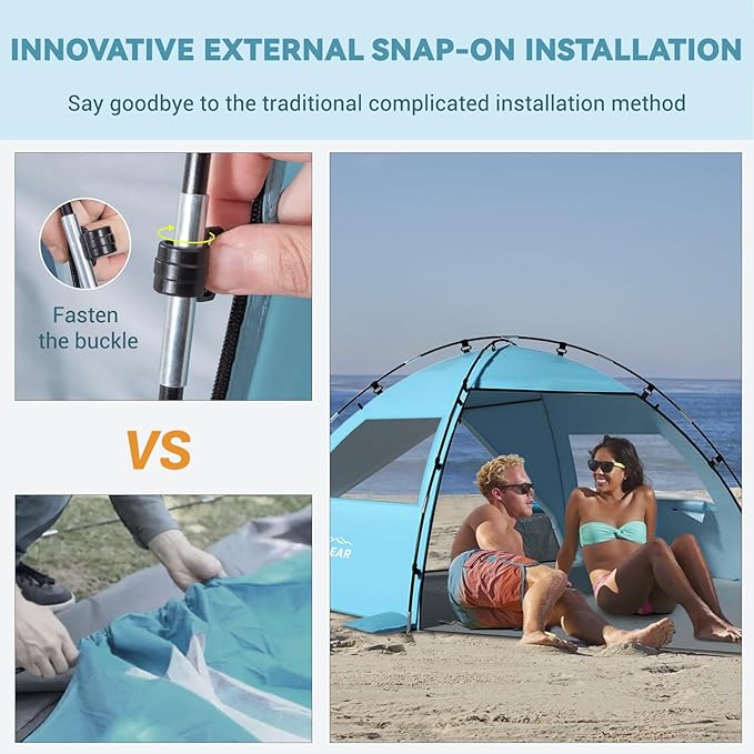 Elegear CumbreX™ Beach Tent Sun Shelter with Canopy 6-8 Person Beach Tent Easy Setup UPF 50+ UV Protection Portable Lightweight Double Silver Coating Cabana Sun Shade Shelter - Sky Blue