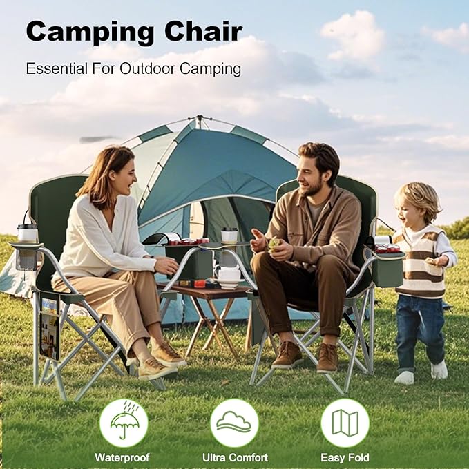 Folding Camping Chairs Durable 600D Oxford Portable Outdoor Chair with Cooler Pouch Cup Holder &amp Storage Pocket for Camping Beach Fishing