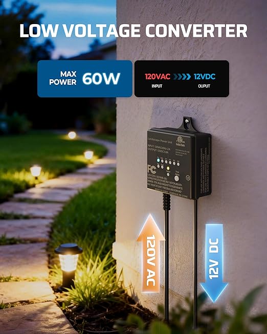 DEWENWILS 60W 120V AC to 12V DC Outdoor Low Voltage Transformer with Timer and Photocell Light Sensor Weatherproof Specially for LED Landscape Lighting Spotlight Pathway Light ETL Listed
