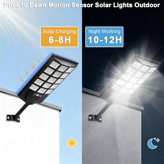 Jercoda Solar Lights Outdoor Waterproof 50000LM 6500K Dusk to Dawn Solar Powered Street Light Motion Sensor with Remote LED Security Flood Light for Outside Garden Yard Parking Lot Pathway 2 Pack