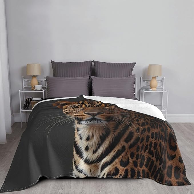 Leopard 60x50 Printed Soft Fleece Blanket for Sofa Bed and Camping - Cozy Blanket for Travel Picnics Nighttime Use