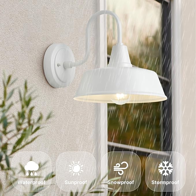 10 Inch Gooseneck Outdoor Wall Light Fixtures for Barn White Exterior Farmhouse Lighting with Wall Mount Barn Style Wall Sconce Lights for Porch Garage House