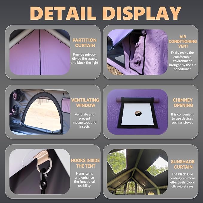 Inflatable Camping Tents 8-10 Person129 Square Feets Large Inflatable Camping Tent with Stove JackBlow up Tent with Mesh Windows &amp Pump