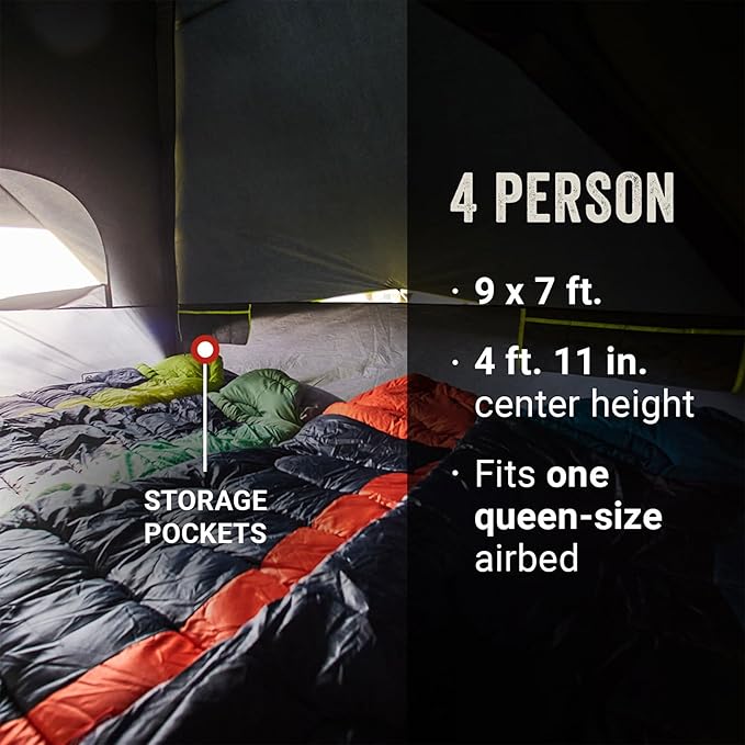 Coleman Carlsbad 4 Person Dark Room Dome Camping Tent with Screen Room E Ports Side Windows and WeatherTec System Teal Blue/Black
