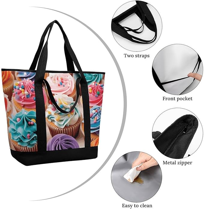 Insulated Shopping BagLarge Reusable Cooler Bags Birthday Cupcakes Printed Foldable Shopping BagTravel Waterproof Shoulder Bag