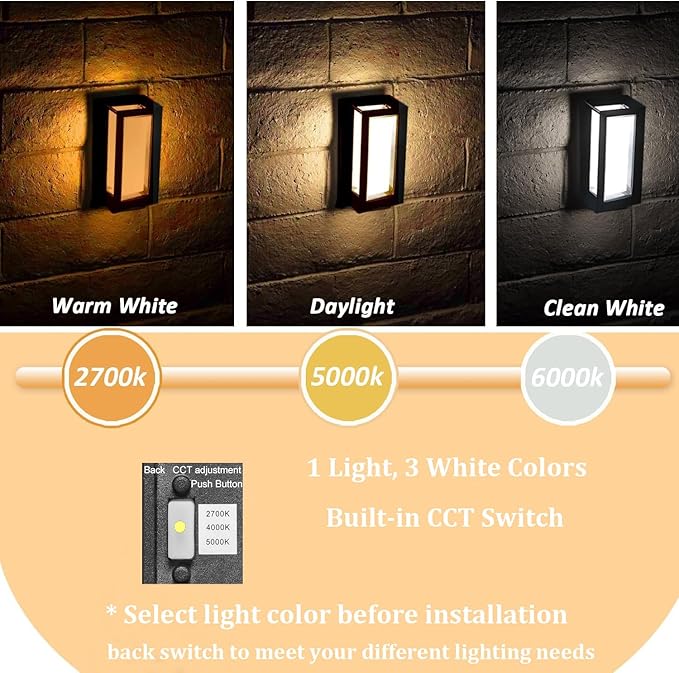 Outdoor Wall Sconce Lights 2Pack Square LED Outdoor Wall Lights 18W 3CCT Selectable 3000K 4000K 5000K Daylight Modern Waterproof Exterior Wall Light for House Porch Garage