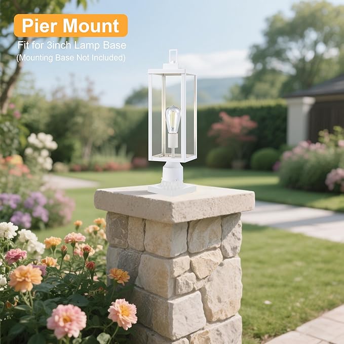 GRUENLICH Outdoor Lamp Post Light Fixtures Exterior Pole Lantern with Tempered Glass 20 Inch Fence Post Lighting for Garden Yard Pathway White 2 Pack