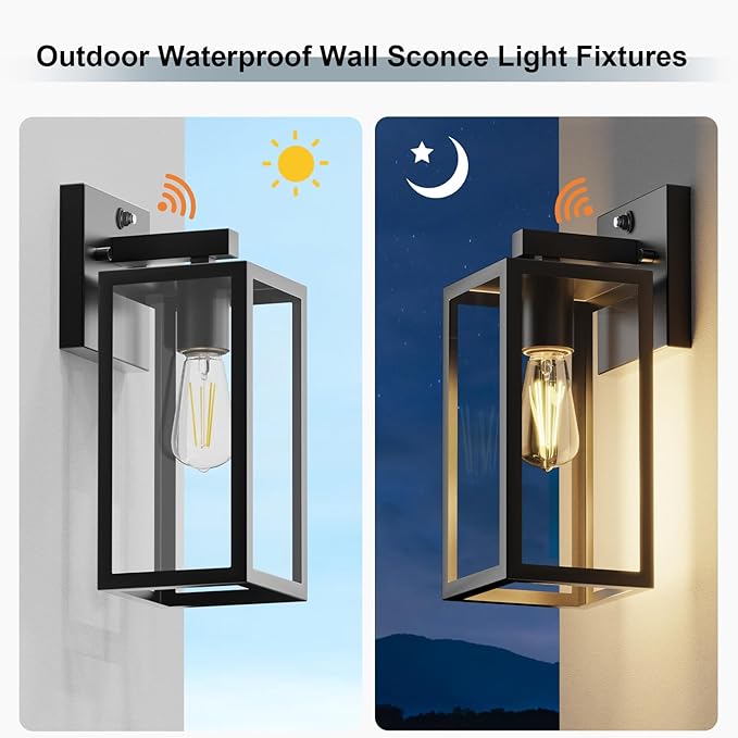 Kalium Dusk to Dawn Porch Outdoor Light Wall Light Fixtures Waterproof Exterior Wall Sconce Light Fixture with E26 Base for Patio Entryway Hallway (Bulb not Included)