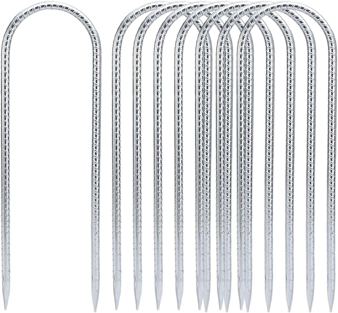 SHENGHUISS 12 Inch Rebar StakesU Shaped Trampoline Stakes High Wind Ground Anchors8 Pack Galvanized Steel Rebar Stakes for TrampolineCamping TentGarden DecorationsChicken Coop