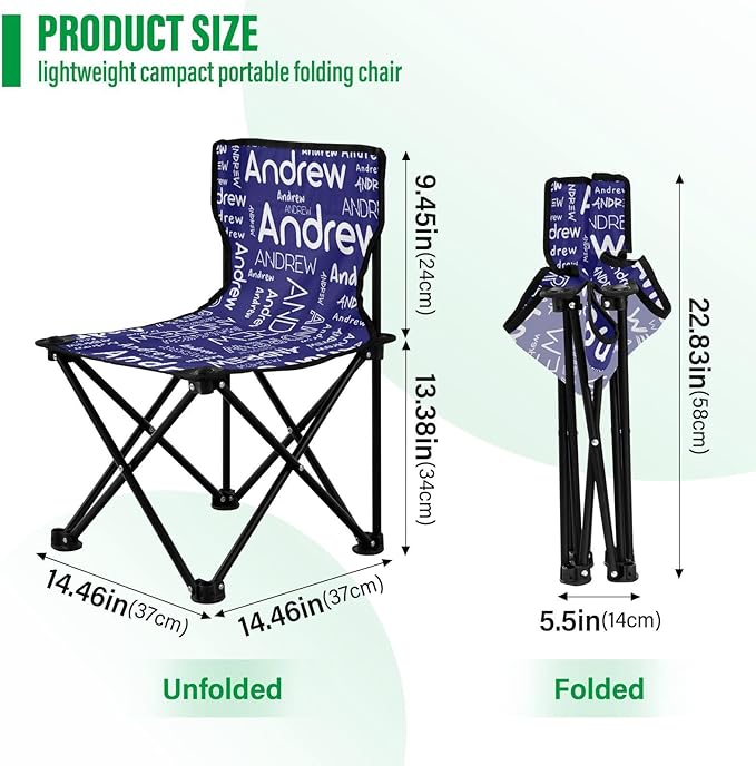 Sinestour Midnightblue Custom Folding Camping Chair for Teen Child Personalized Name 14.6×14.6in Portable Outdoor Chair with Carry Bag for Outside Picnic Lawn