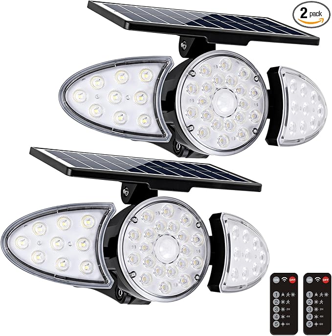 EMANER Solar Motion Lights Outdoor | Remote Control Brightest Flood Light Outside Dusk to Dawn Waterproof Solar Security Spot Lights 5 Modes for House Wall Mount Backyard Garden 2Pack