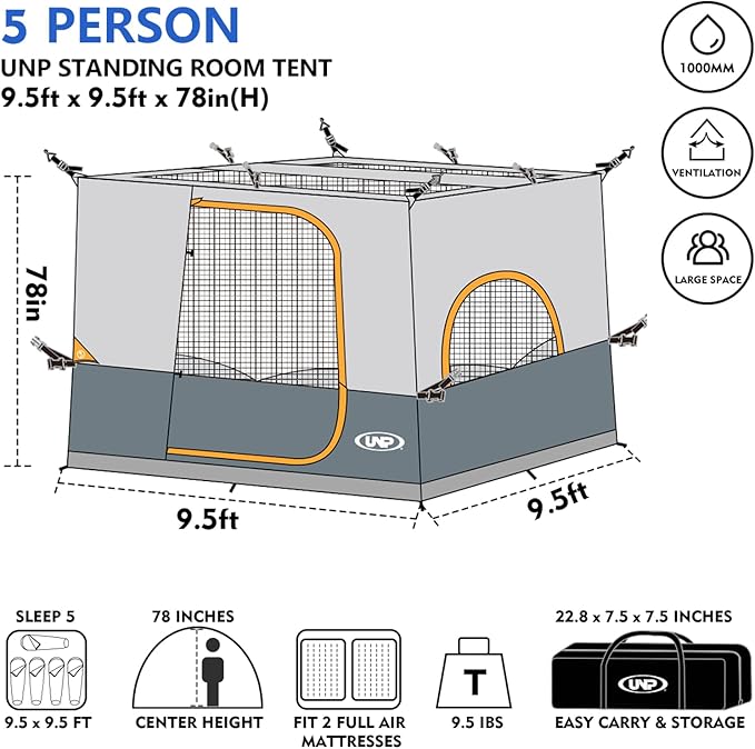 UNP Camping Canopy - Inner Tent - Side Tents - SUV Camping Cube for 10' x 10' Pop Up Canopies (Canopy Pole/Shelter NOT Included) (Gray-Inner Tent)