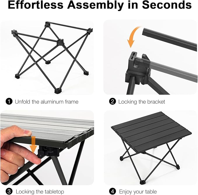 Small Folding Camping Table with Carry Bag Portable Ultralight Compact Aluminum Beach Table Foldable Mini Collapsible Camp Tables for Hiking Picnic Travel Cooking Outdoor Black