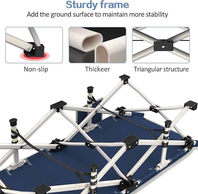 Heavy Duty Camping Cot with Comfortable Mattress &amp Carry Bag - Folding Sleeping Bed for Adults Easy to Set Up - Ideal for Outdoor Indoor Home Office Nap and Vacation.