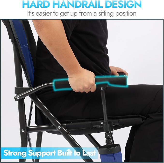 2 Pack Oversized Folding Camping Chair for Adults Supports 450 LBS Camping Chairs Heavy Duty Camping Chair with Side Pockets Foldable Outdoor Chair for Camping Beach Fishing Hiking Blue-Black