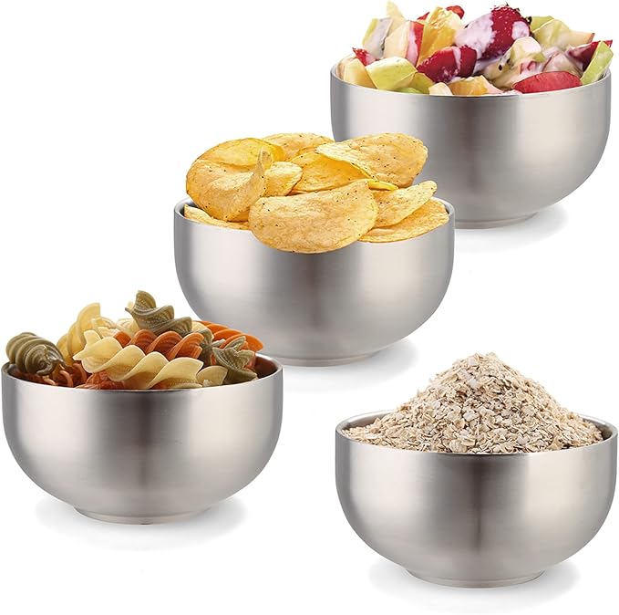 DEVICO Soup Cereal Bowls 4-Piece 19-Ounce Stainless Steel Salad Rice Dessert Serving Bowl set Matte Finish