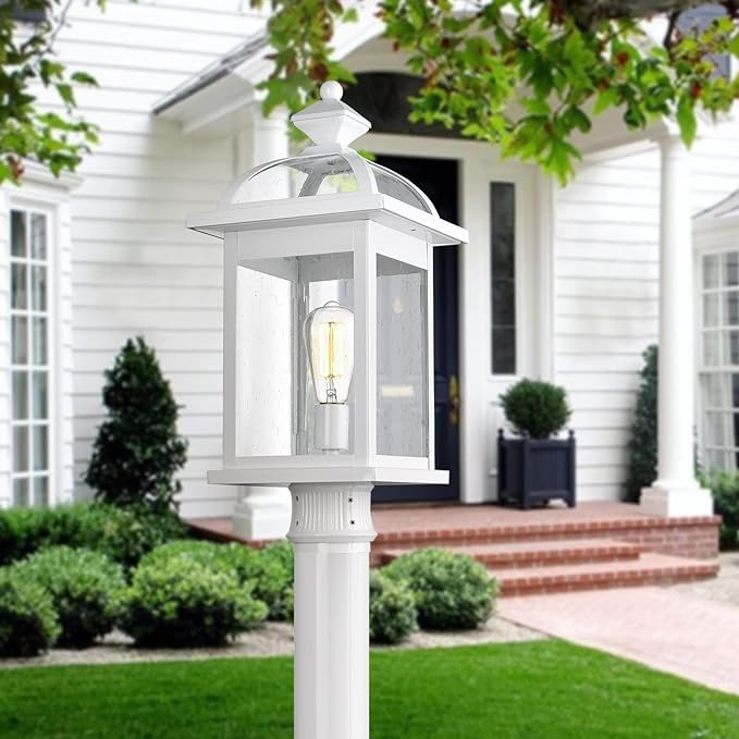 Darkaway Large Post Lights 22inch Outdoor Lamp Post Light Fixture with Seeded Glass Lamp Posts Outdoor Lighting for Patio Garden Pathway (Large White)