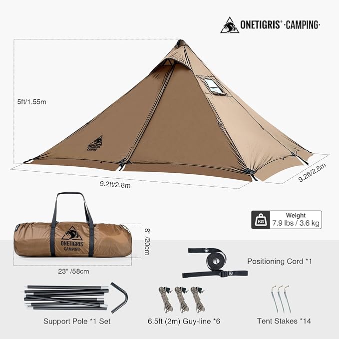 OneTigris APEX Trail Teepee Tent Waterproof Windproof Hot Tent with Stove Jack 2 Person Tent for Camping Hiking Bushcraft Bikepacking Travel