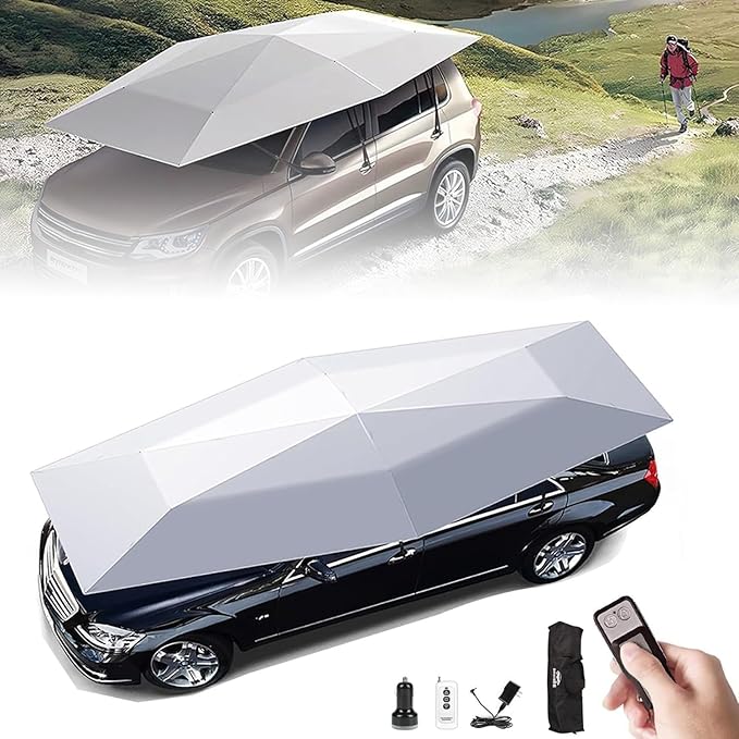 Movable Carport Fully-Automatic Car Tent Cover - Remote Control Portable Sunshade Umbrella for Outdoor Car Protection