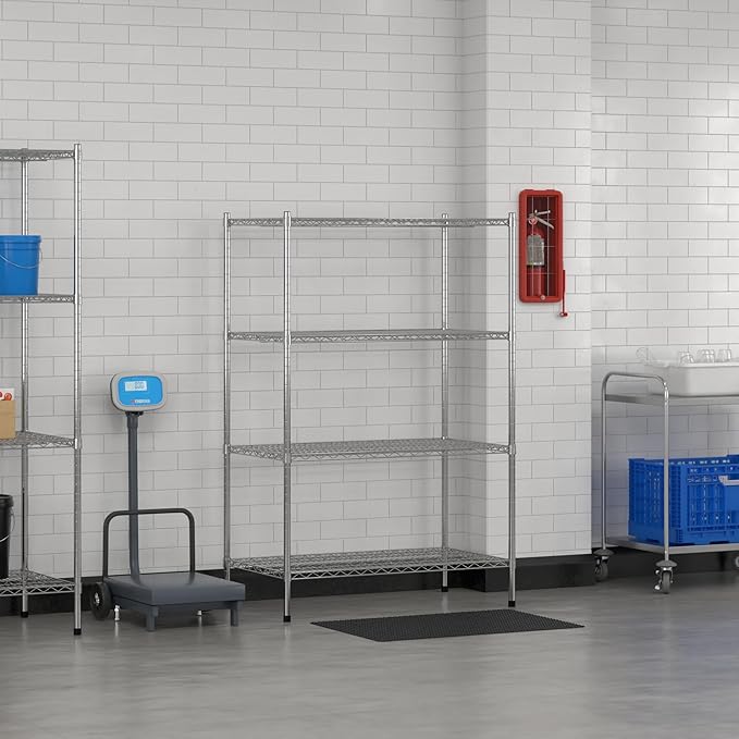 Commercial NSF Listed Chrome Stationary Wire Shelving Kit 24 x 42 x 64 with 4 Shelves Perfect for Warehouse Walk-in Refrigerator Freezer Grocery Store Restaurant Dishroom