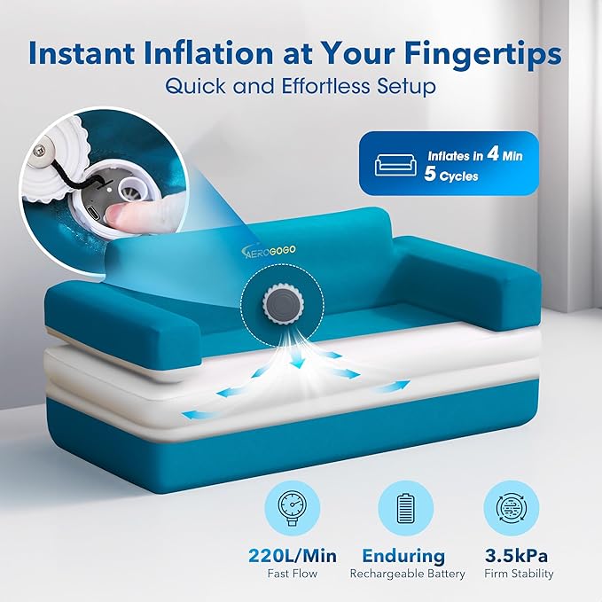 Inflatable Couch for Camping with Built-in Pump Portable Blow Up Sofa Multifunctional Inflatable Furniture has High-Pressure Resistant Fabric Suitable for Backyard Beach Music Festival Party (Blue)