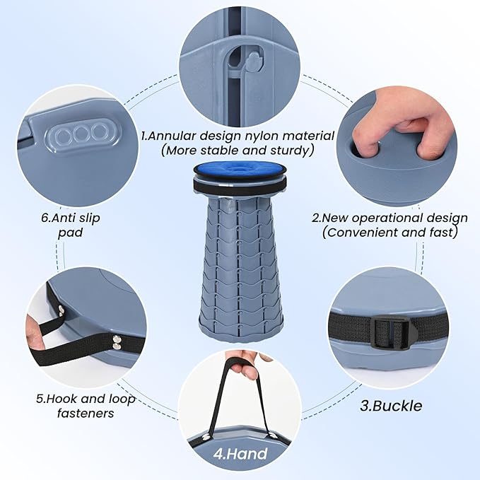 2 Pack Upgraded Collapsible Stool Folding Stool with CushionRetractable Folding Stool Max Load Capacity 400lbs Portable Telescoping Stools for Camping Hiking Outdoor BBQ -Grey