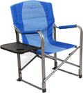 Kamp-Rite Portable Folding Outdoor Beach Patio Lawn Director's Chair w/Side Table &amp Cup Holder for Camping Tailgating and Sports 2-Tone Blue