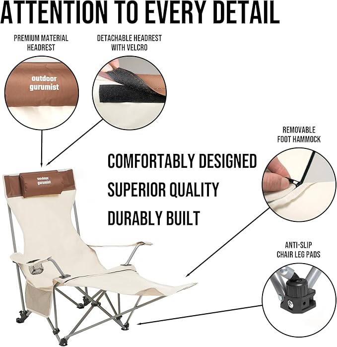 Folding Camping Chair with Footrest Tan/Brown