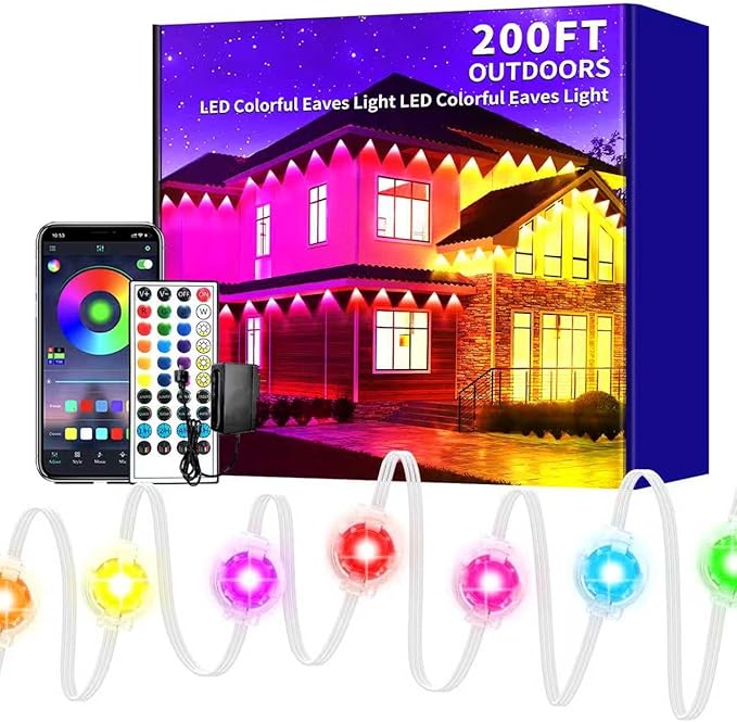 200ft permanent outdoor light RGB Smart outdoor eave lights with APP &amp Remote Controltimed Music synchronisation IP67 waterproof LED eave lightsuitable for partyHalloweenChristmasrooftopgar