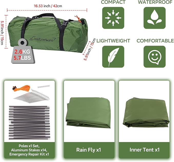 Clostnature Lightweight Tent for Backpacking - 1/2/3/4 Person Ultralight Backpacking Tent Waterproof Easy Setup Camping Tent Hiking Tent for Outdoor Hiking and Mountaineering