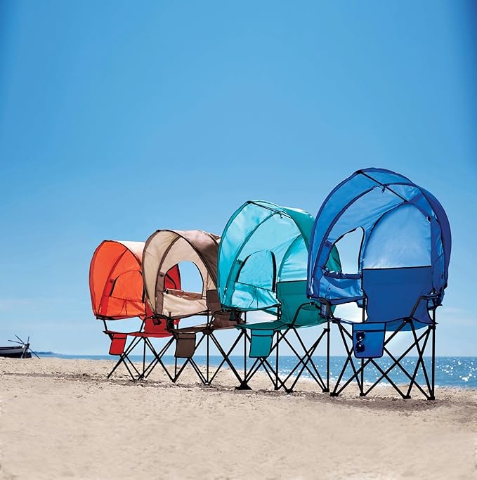 BrylaneHome Outdoor Oversized Canopy Tent Camp Chair Shade Folding Cupholder Zip Windows Storage Carrying Case Beach Yard Trip- Weight Capacity 350LB - Coral