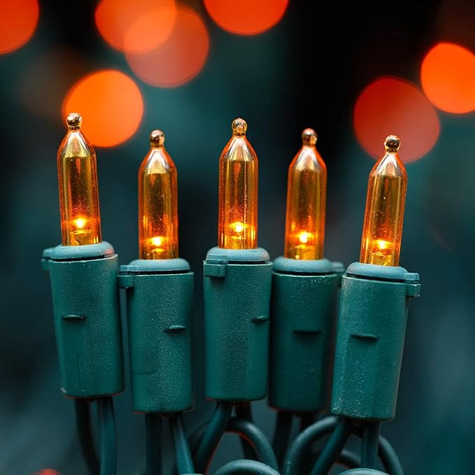 200 Count Orange LED Christmas Lights 66 ft Green Wire UL Certified Commercial Grade Holiday String Light Set (Orange)