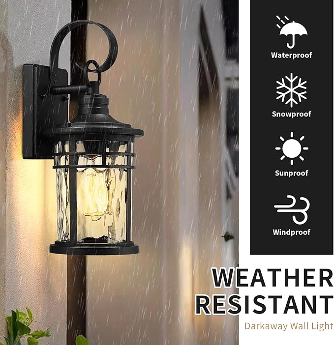Darkaway Outdoor Wall Lights2pcs Exterior Lighting Fixtures Wall Mount Porch Lights Waterproof Outdoor Sconce with Water Ripple Glass for House Patio Hallway Garage
