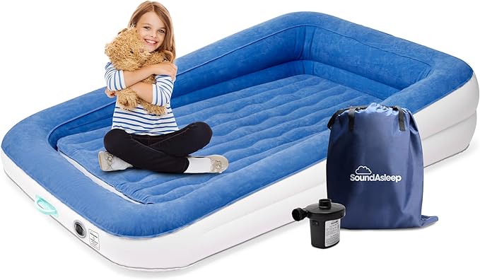 SoundAsleep Products Dream Series Kids Air Mattress Includes High Speed External Pump - Extra Tall Safety Bumpers - Portable Toddler Blow up Bed for Kids