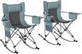 Outsunny Folding Rocking Camping Chairs for Adults Portable Outdoor Rocking Chairs with Headrest Cooler Bag Cup Holder Carry Bag for Picnic Outside and Outdoor Travel 2 Pack Gray