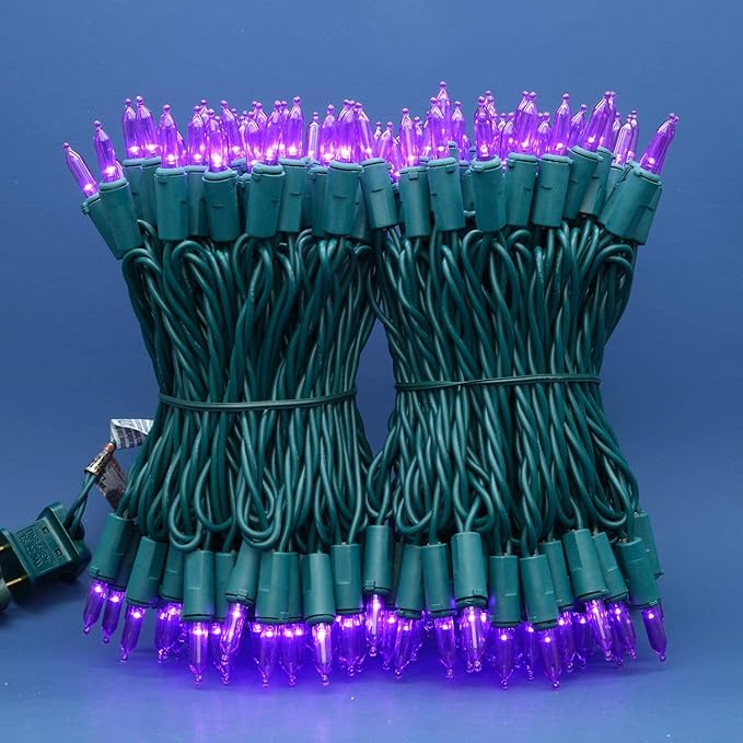 200 Count Purple LED Christmas Lights 66 ft Green Wire UL Certified Commercial Grade Holiday String Light Set (Purple)