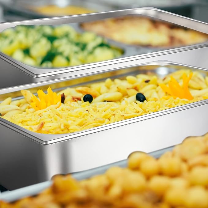 Ferraycle 3 Pack Full Size 4 Inch 6 Inch Hotel Pan with Lid Perforated Steam Table Pan Restaurant Supplies for Kitchen Steam Table Tray for Food Warmer
