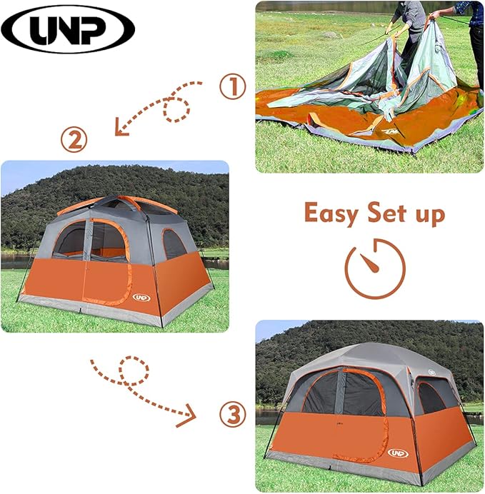 UNP Tents 6 Person Waterproof Windproof Easy SetupDouble Layer Family Camping Tent with 1 Mesh Door &amp 5 Large Mesh Windows -10'X9'X78in(H)