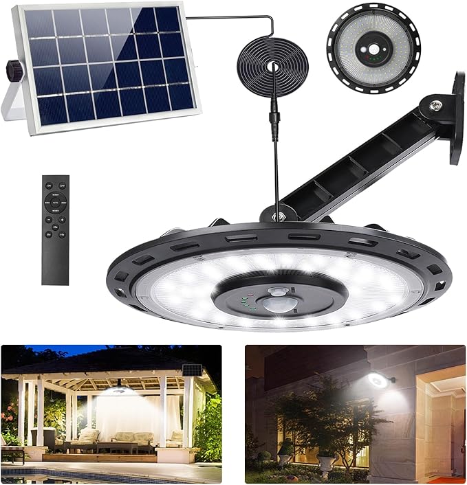 INDARUN Solar Shed Light Indoor Outdoor Solar Motion Lights with 5 Modes Up to 3000LM Waterproof Pendant Barn Lights for Porch Chicken Coop Garage Gazebo Lighting