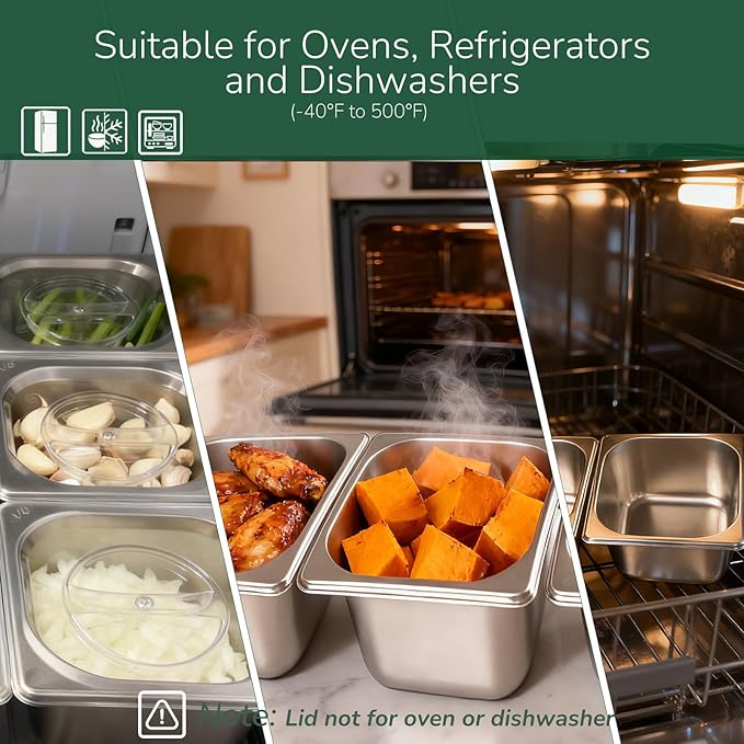 6 Pack Stainless Steam Hotel Pan with Lid 1/6 Size x 6 Inch Deep Table Steam Pan Restaurant Supplies Reusable Anti Rust Catering Storage for Home BuffetParty Restaurant Hotel