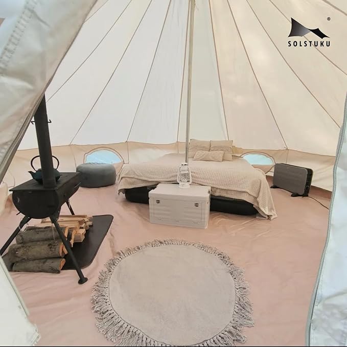 SOLSTUKUCanvas Tent Bell Yurt 4 Seasons for Camping with Stove Jack Breathable Holds up to 6 People Family Camping Outdoor Hunting Party