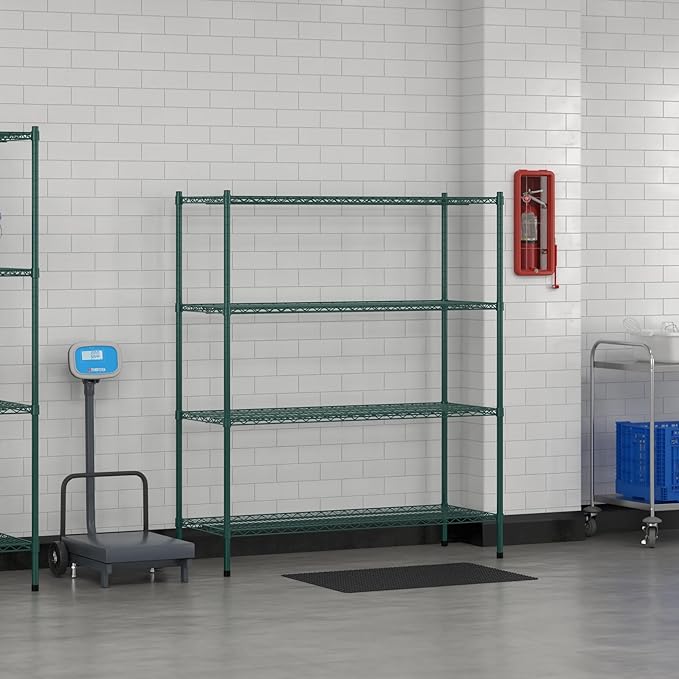 Commercial NSF Listed Green Epoxy Stationary Wire Shelving Kit 21 x 54 x 64 with 4 Shelves Perfect for Warehouse Walk-in Refrigerator Freezer Grocery Store Restaurant Dishroom