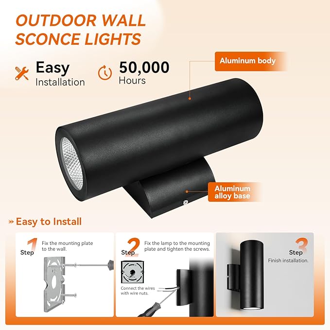 JO.KO Modern Outdoor Cylinder Wall Lights 10.24 Porch Light 2700K Warm White Up Down Lights Matte Black Waterproof Wall Sconce Aluminum Exterior Light Fixture Wall Mount