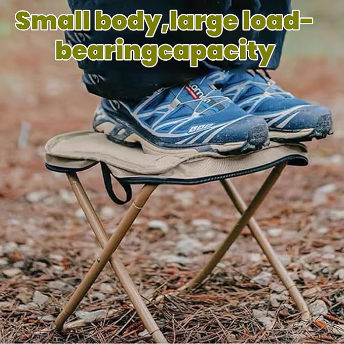 Foldable Pocket Backpack Stool Ultralight Portable Camping Hiking Chair Waterproof Oxford Fabric Compact Collapsible Travel Seat for Backpacking Fishing Outdoors (KhakiLarge)