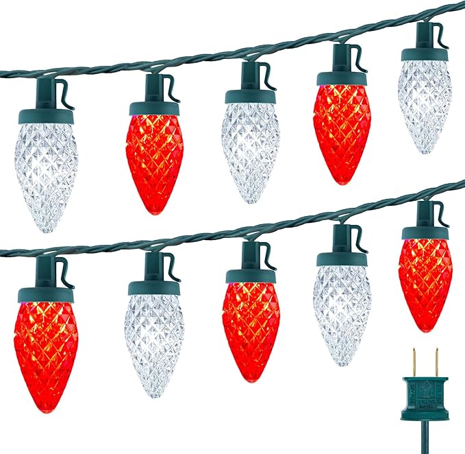 Brightown C9 LED Christmas String Lights 2 Pack Total 132ft 200LED Outdoor Lights String Plug-in Connectable Waterproof Roofline Lights String for Outside Yard Christmas Holiday Decor Red and White