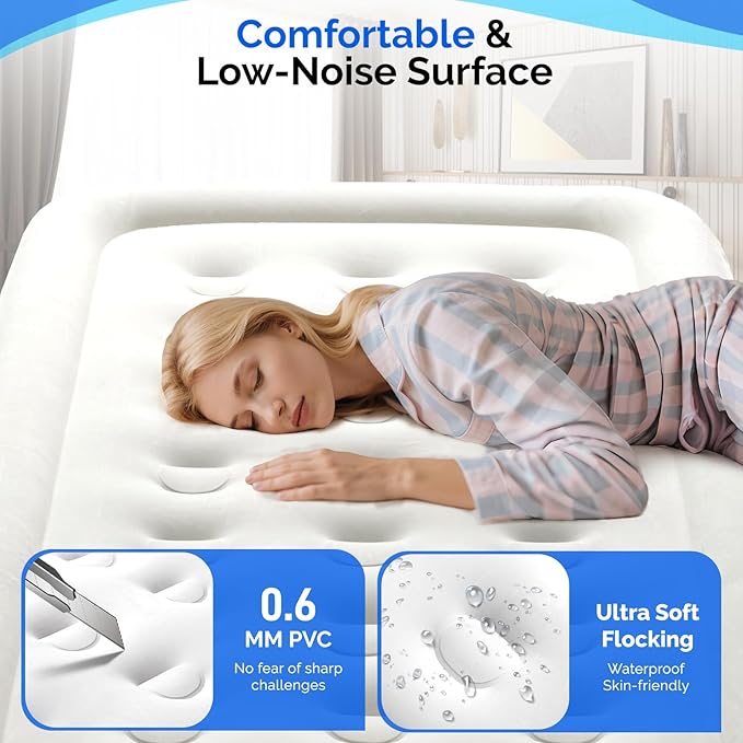 VINGLI Air Mattress Twin with Built-in Pump 18 Raised Comfort Blow Up Mattress with Double Air Chamber Inflatable Mattress Air Bed for Camping Home Dorms &amp TravelCarry Bag