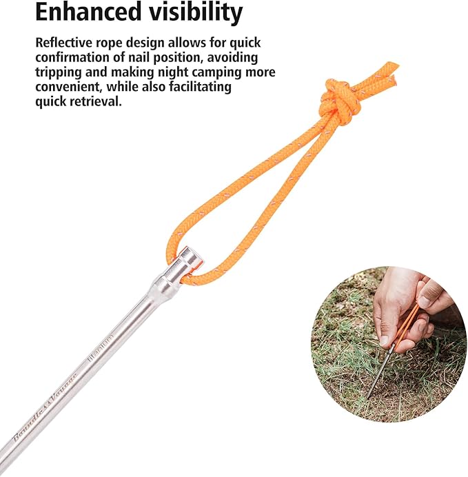 iBasingo 8 Pieces/lot Titanium Alloy Tent Nails Outdoor Camping Tent Stakes Lengthen Tent Pegs 20CM with Rope A-Ti4006P